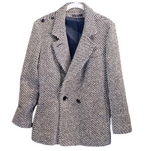 Vintage Double Breasted Blazer Dark Academia Womens M Navy White Euro Heritage